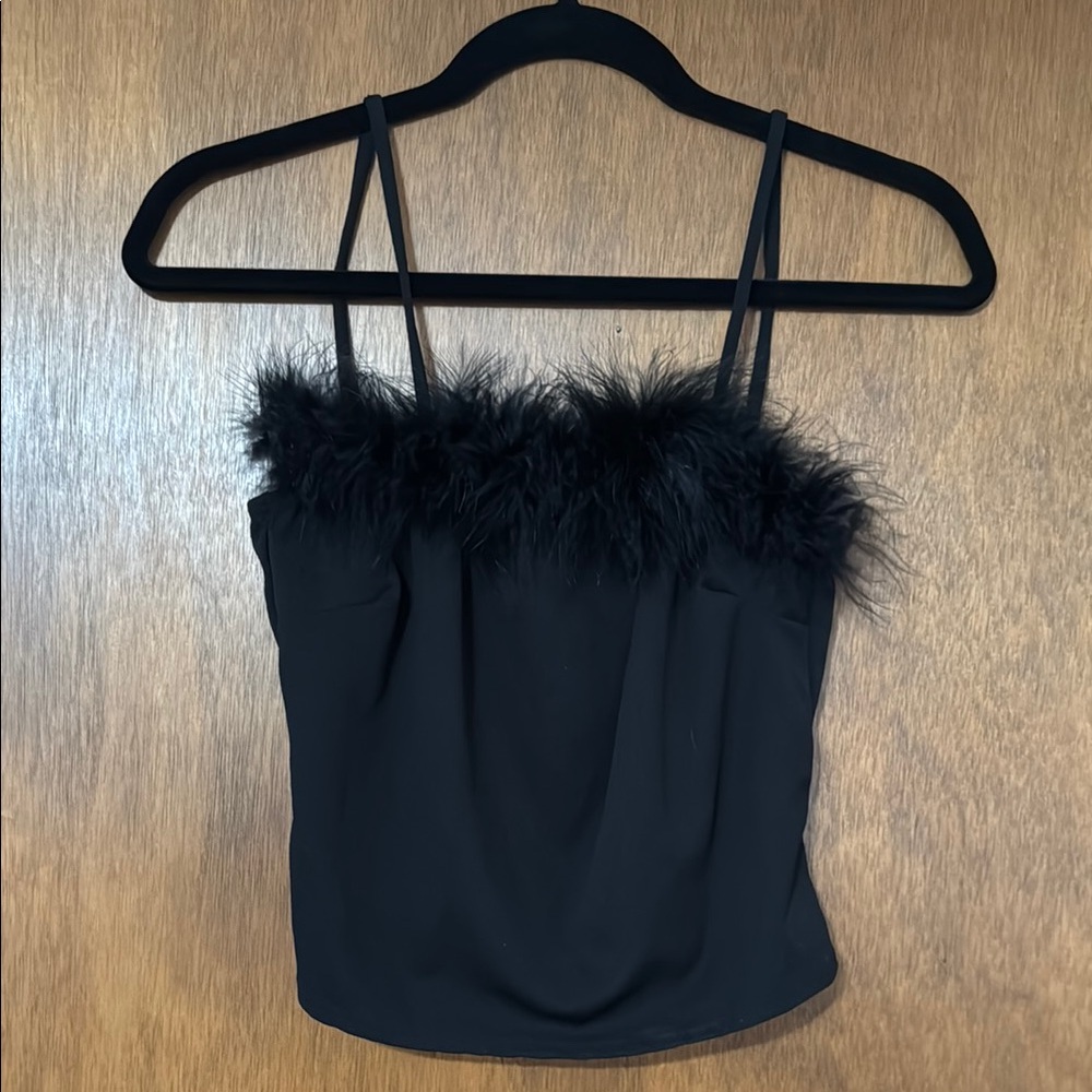 Elegant Black Feather Trim Top